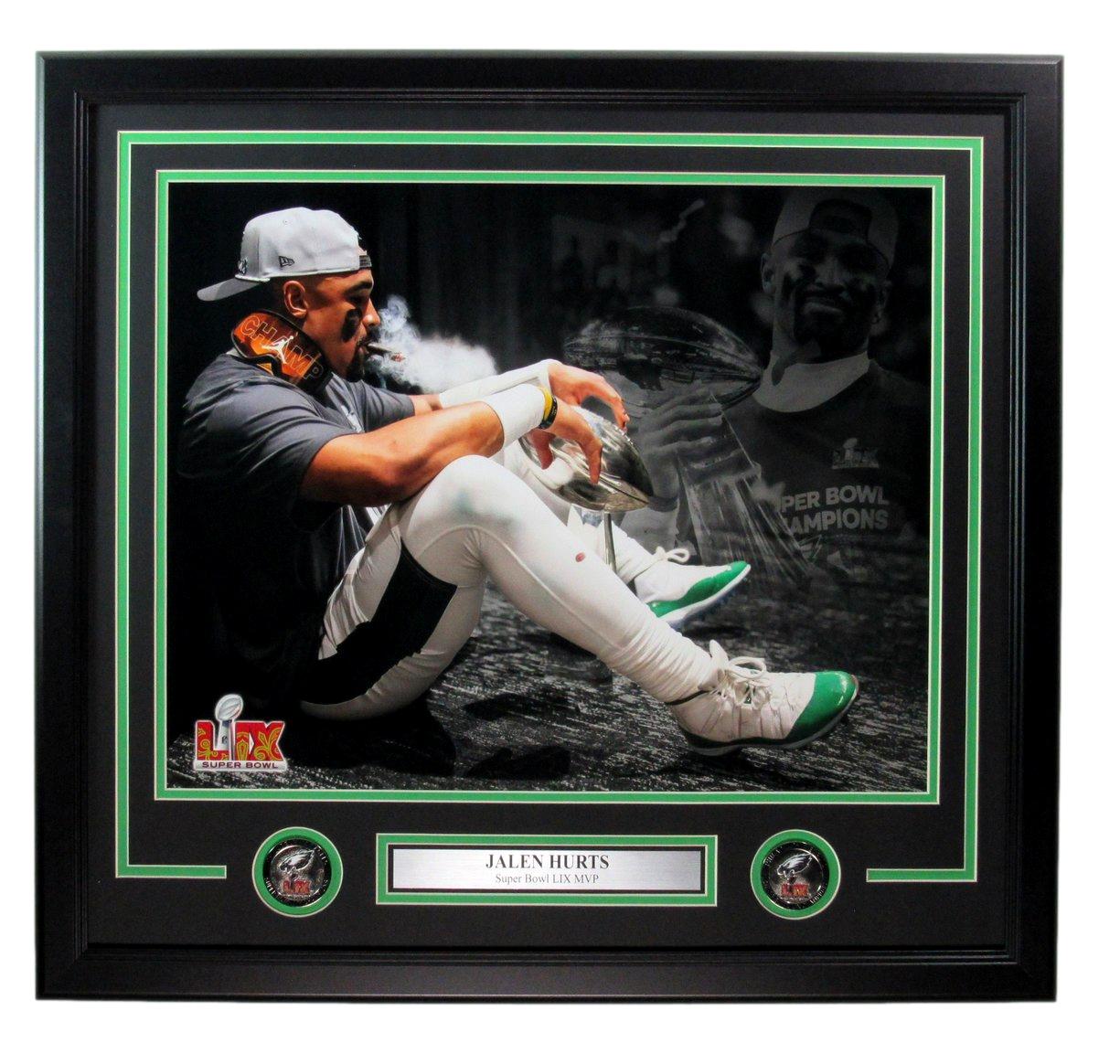 Jalen Hurts Super Bowl LIX Hallway w/ Cigar & Trophy 16x20 Photo 