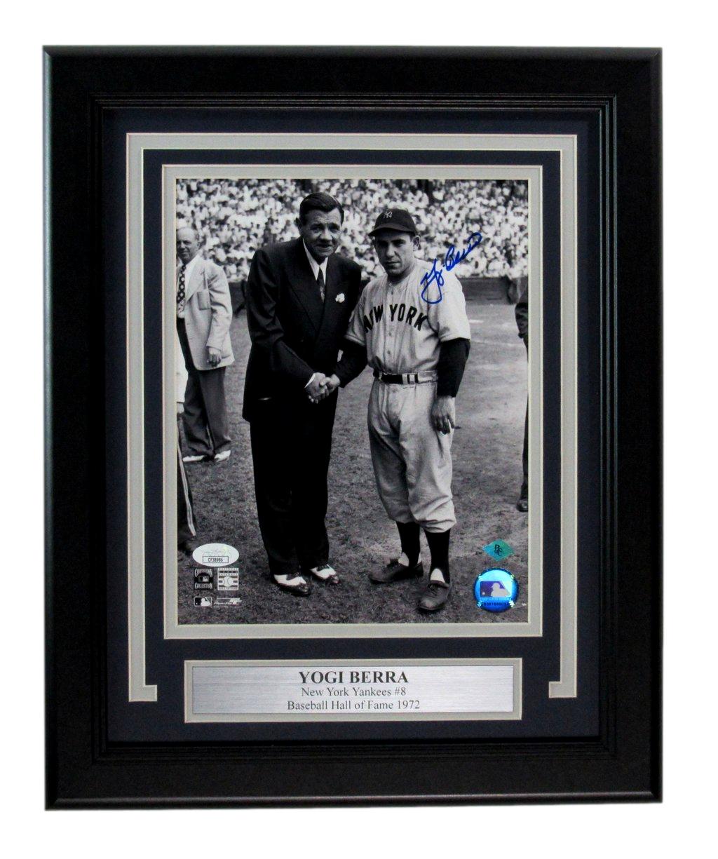 Yogi Berra Yankees Autographed 8x10 Photo pictured with Babe Ruth 
