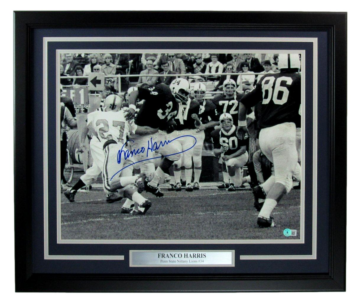 Franco Harris PSU Autographed 16x20 Black and White Photo 