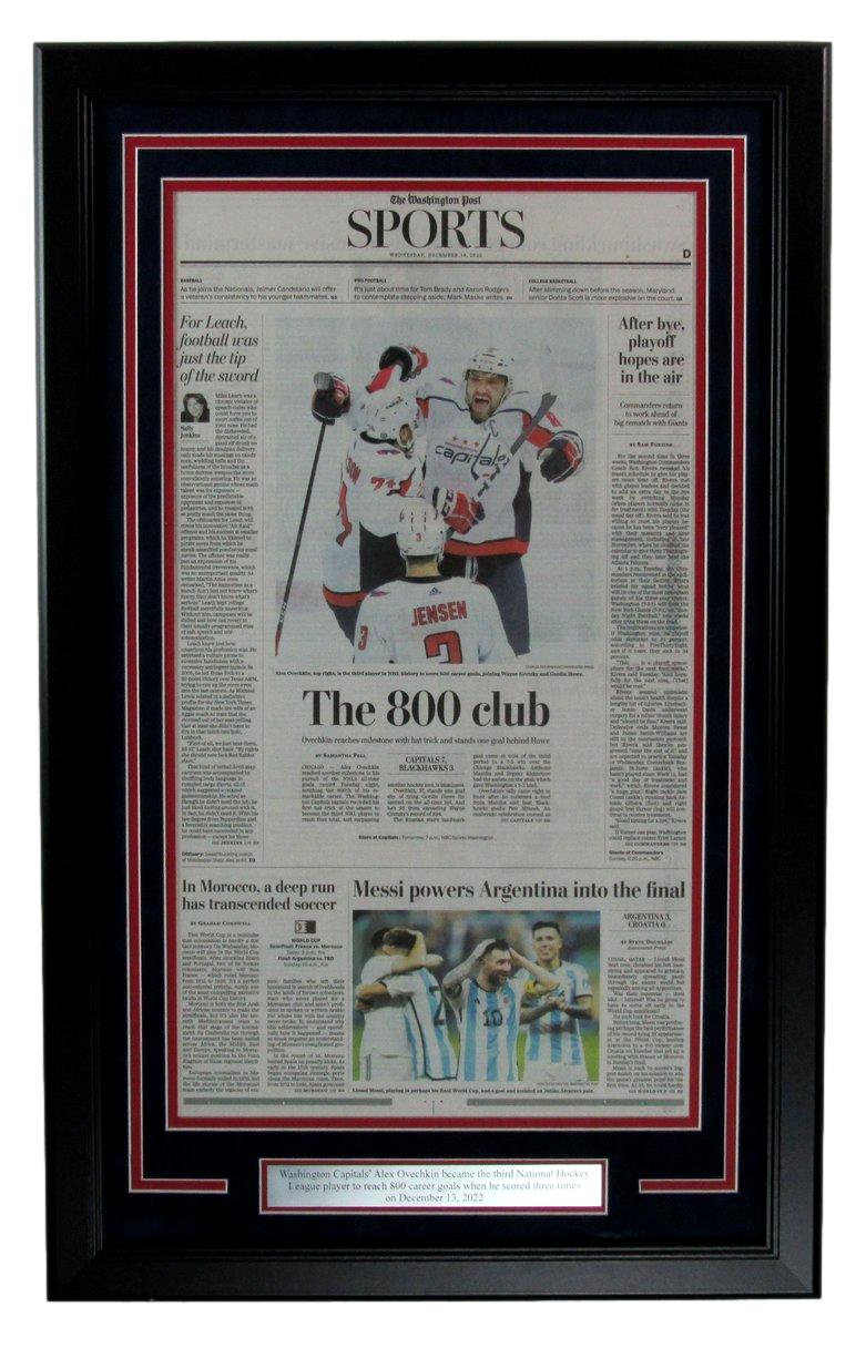 Alexander Ovechkin "800 Career Goals" Washington Post Newspaper Framed