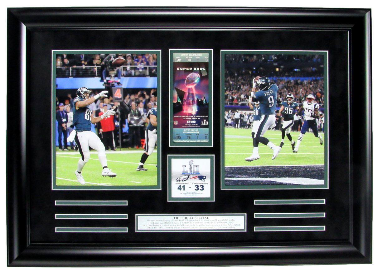 Photo Collage of Nick Foles/ Trey Burton w/Replica Super Bowl Ticket