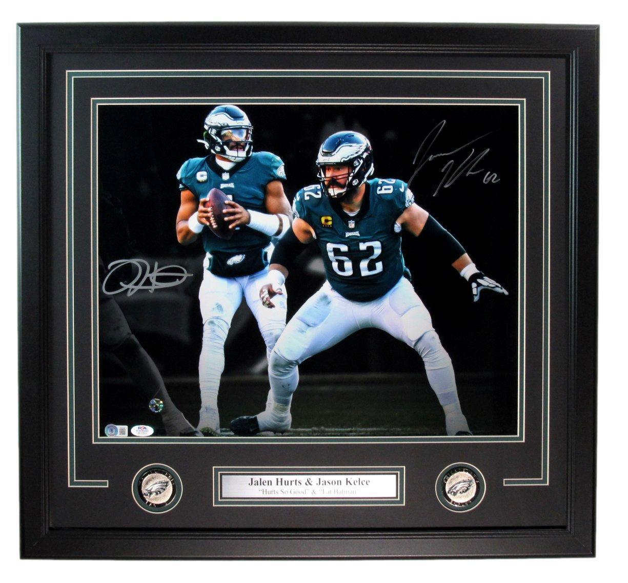 Jalen Hurts/Jason Kelce Eagles Dual Autographed 16x20 Photo Framed